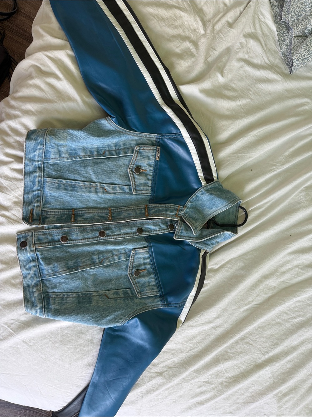 Revo Plaid Label Denim Jacket in Teal and Red Accent
